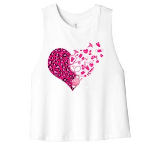 Leopard Heart Valentines Day Cute Stethoscope Oncology Nurse Cool Gift Women's Racerback Cropped Tank