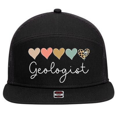 Leopard Hearts Valentines Day For Team Geologist Valentine Meaningful Gift 7 Panel Mesh Trucker Snapback Hat