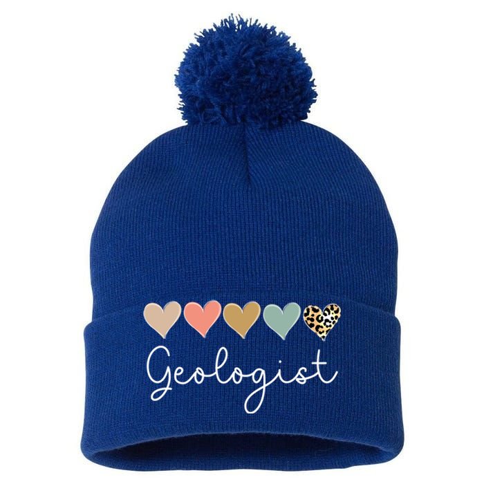 Leopard Hearts Valentines Day For Team Geologist Valentine Meaningful Gift Pom Pom 12in Knit Beanie