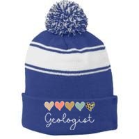 Leopard Hearts Valentines Day For Team Geologist Valentine Meaningful Gift Stripe Pom Pom Beanie