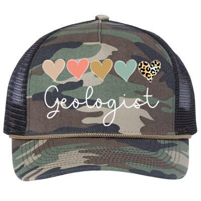 Leopard Hearts Valentines Day For Team Geologist Valentine Meaningful Gift Retro Rope Trucker Hat Cap