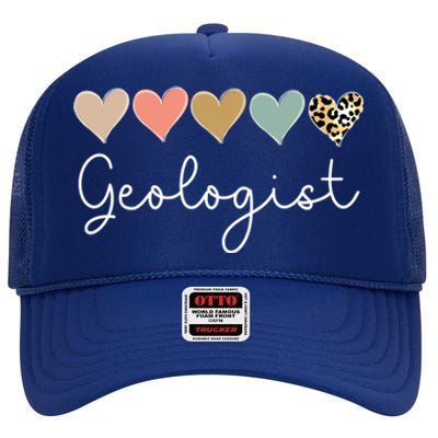 Leopard Hearts Valentines Day For Team Geologist Valentine Meaningful Gift High Crown Mesh Back Trucker Hat