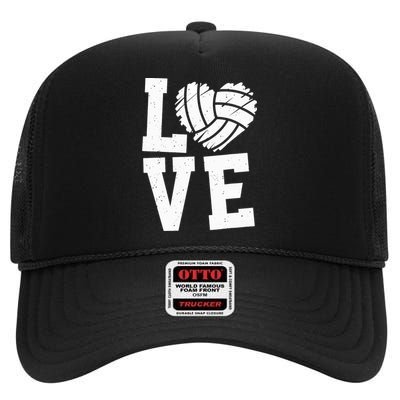 Love Heart Volleyball Team Design for Sport Fans Player High Crown Mesh Back Trucker Hat