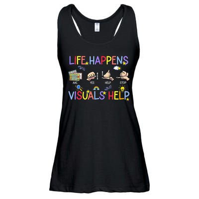 Life Happens Visuals Help ACC Special Education Teacher Ladies Essential Flowy Tank