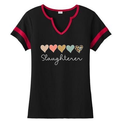 Leopard Hearts Valentine's Day For Team Slaughterer Vgiftday Gift Ladies Halftime Notch Neck Tee