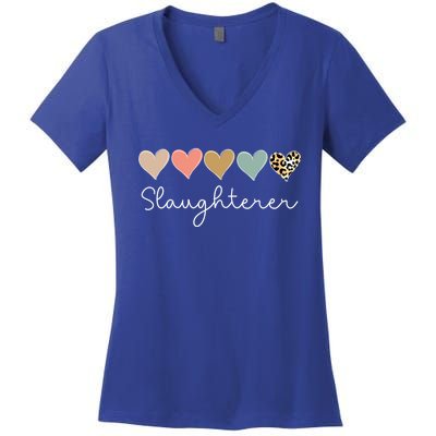 Leopard Hearts Valentine's Day For Team Slaughterer Vgiftday Gift Women's V-Neck T-Shirt