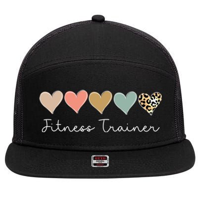 Leopard Hearts Valentine's Day For Team Fitness Trainer Meaningful Gift 7 Panel Mesh Trucker Snapback Hat