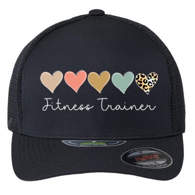 Leopard Hearts Valentine's Day For Team Fitness Trainer Meaningful Gift Flexfit Unipanel Trucker Cap