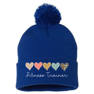 Leopard Hearts Valentine's Day For Team Fitness Trainer Meaningful Gift Pom Pom 12in Knit Beanie