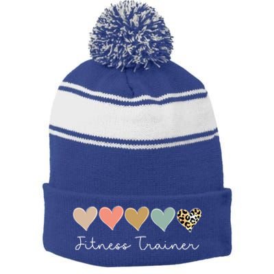 Leopard Hearts Valentine's Day For Team Fitness Trainer Meaningful Gift Stripe Pom Pom Beanie