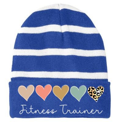 Leopard Hearts Valentine's Day For Team Fitness Trainer Meaningful Gift Striped Beanie with Solid Band