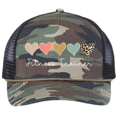 Leopard Hearts Valentine's Day For Team Fitness Trainer Meaningful Gift Retro Rope Trucker Hat Cap