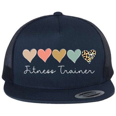 Leopard Hearts Valentine's Day For Team Fitness Trainer Meaningful Gift Flat Bill Trucker Hat