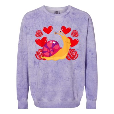 Love Heart ValentineS Day Roses Snail Colorblast Crewneck Sweatshirt