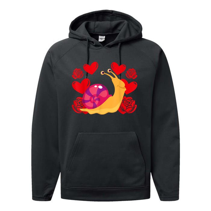 Love Heart ValentineS Day Roses Snail Performance Fleece Hoodie