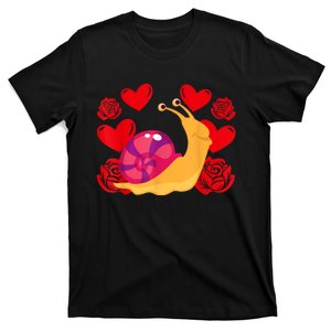 Love Heart ValentineS Day Roses Snail T-Shirt