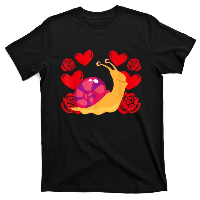 Love Heart ValentineS Day Roses Snail T-Shirt