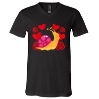 Love Heart ValentineS Day Roses Snail V-Neck T-Shirt