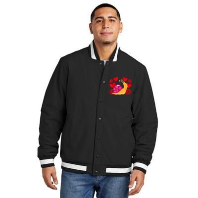 Love Heart ValentineS Day Roses Snail Insulated Varsity Jacket