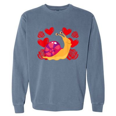 Love Heart ValentineS Day Roses Snail Garment-Dyed Sweatshirt