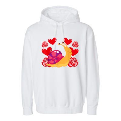 Love Heart ValentineS Day Roses Snail Garment-Dyed Fleece Hoodie