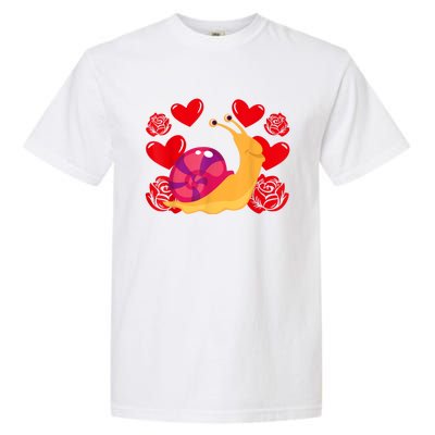 Love Heart ValentineS Day Roses Snail Garment-Dyed Heavyweight T-Shirt