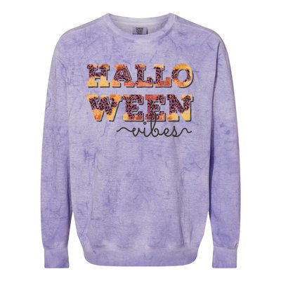 Leopard Halloween Vibes Spooky Season Vintage Witchy Gift Colorblast Crewneck Sweatshirt