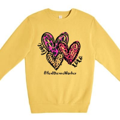 Love Healthcare Worker Heart Leopard Costume Valentine's Day Premium Crewneck Sweatshirt