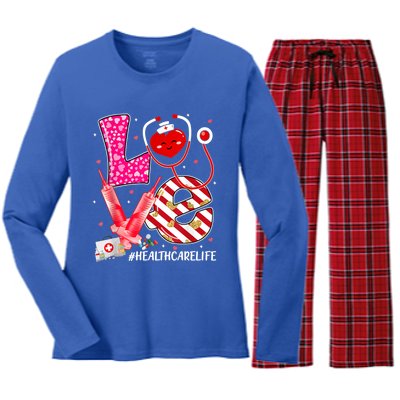 Love Healthcare Worker Nurse Cute Heart Valentines Day Great Gift Women's Long Sleeve Flannel Pajama Set 