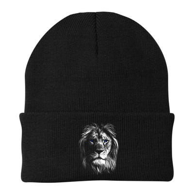 Lion Head With Blue Eyes For Lovers Lions King Of Animals Beanie
