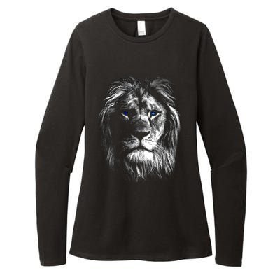 Lion Head With Blue Eyes For Lovers Lions King Of Animals Womens CVC Long Sleeve Shirt