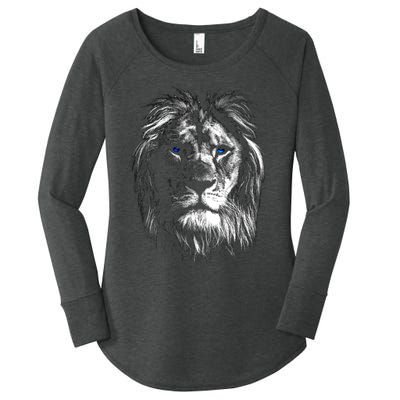 Lion Head With Blue Eyes For Lovers Lions King Of Animals Women's Perfect Tri Tunic Long Sleeve Shirt