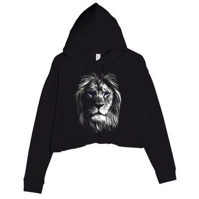 Lion Head With Blue Eyes For Lovers Lions King Of Animals Crop Fleece Hoodie