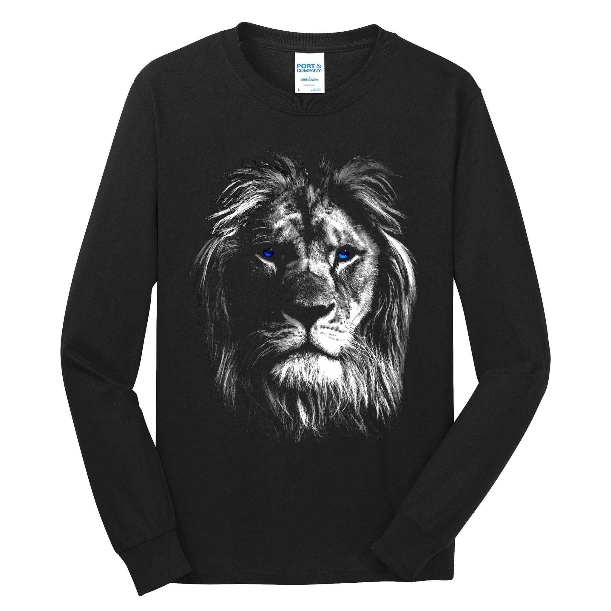 Lion Head With Blue Eyes For Lovers Lions King Of Animals Tall Long Sleeve T-Shirt