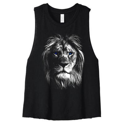 Lion Head With Blue Eyes For Lovers Lions King Of Animals Women's Racerback Cropped Tank