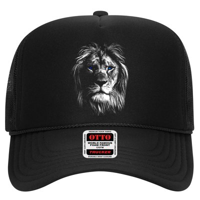 Lion Head With Blue Eyes For Lovers Lions King Of Animals Trucker Hat
