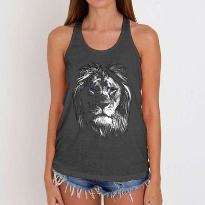 Lion Head With Blue Eyes For Lovers Lions King Of Animals Women's Knotted Racerback Tank