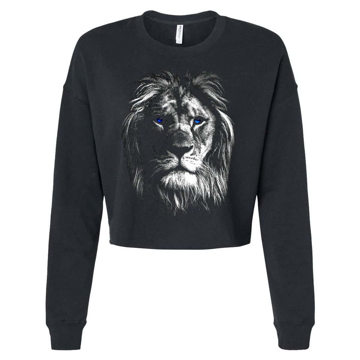 Lion Head With Blue Eyes For Lovers Lions King Of Animals Cropped Pullover Crew
