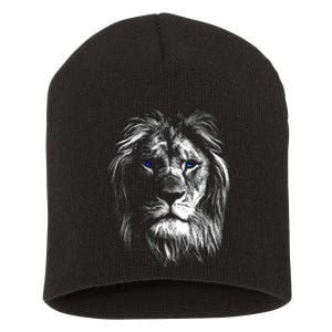 Lion Head With Blue Eyes For Lovers Lions King Of Animals Short Acrylic Beanie