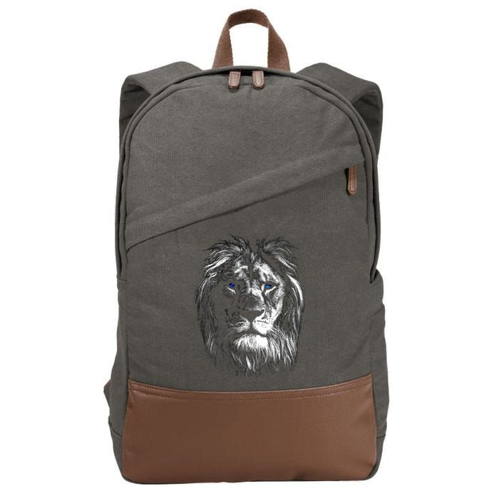 Lion Head With Blue Eyes For Lovers Lions King Of Animals Cotton Canvas Backpack