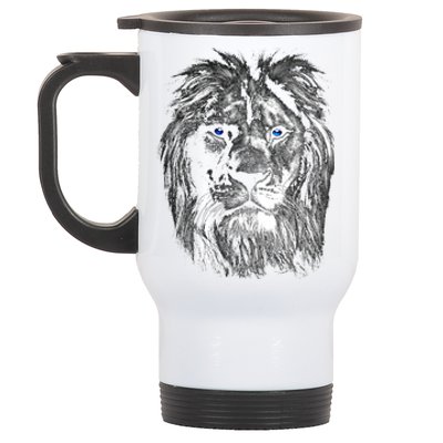 Lion Head With Blue Eyes For Lovers Lions King Of Animals Stainless Steel Travel Mug