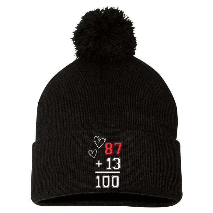 Loving Him Was Red Football Number 87 Plus 13 Equals 100 Pom Pom 12in Knit Beanie