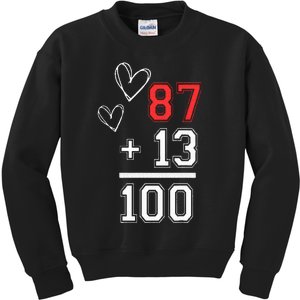 Loving Him Was Red Football Number 87 Plus 13 Equals 100 Kids Sweatshirt