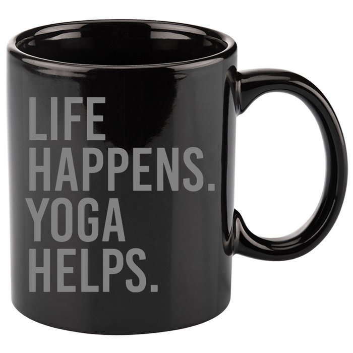 Life Happens Yoga Helps Gift 11oz C Handle Ceramic Mug