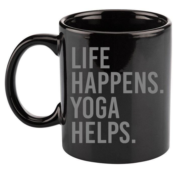 Life Happens Yoga Helps Gift 11oz C Handle Ceramic Mug