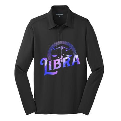 Libra Horoscope Zodiac Sign Astrology Symbol Silk Touch Performance Long Sleeve Polo