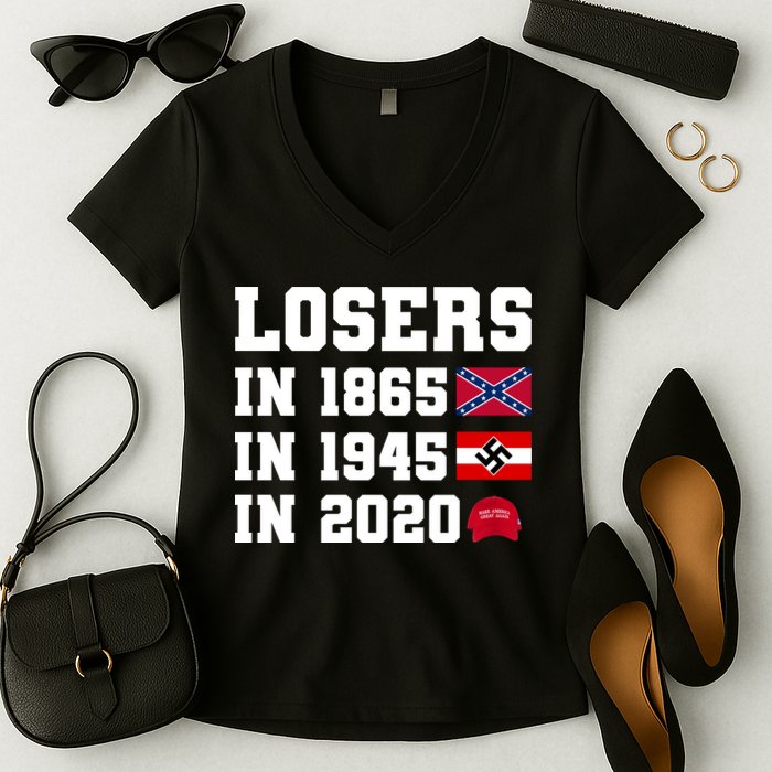 Losers In 1865 In 1945 In 2020 Women's V-Neck T-Shirt