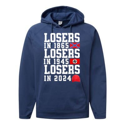 Losers In 1865 Losers In 1945 Losers In 2024 Performance Fleece Hoodie