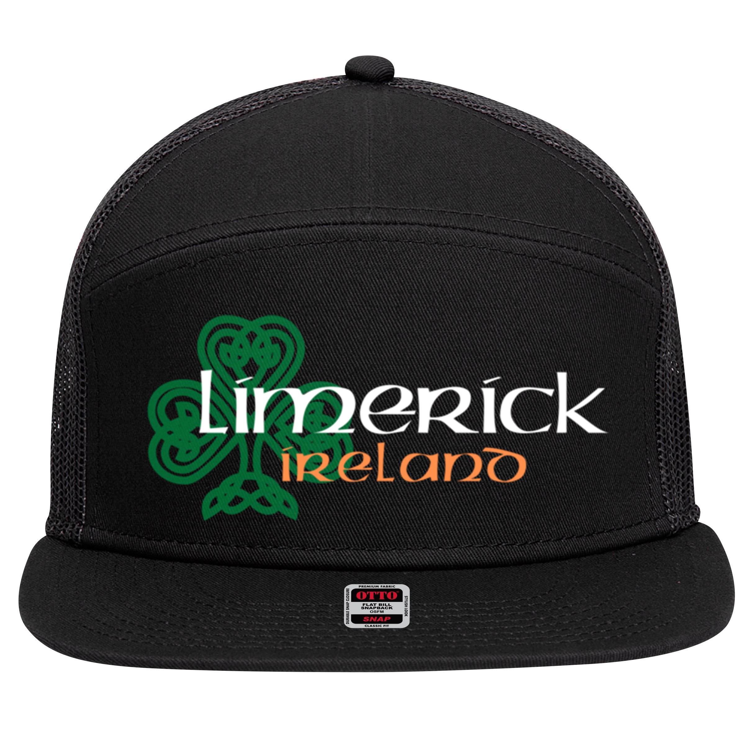 Limerick Irish American Celtic Shamrock Cool Gift 7 Panel Mesh Trucker Snapback Hat
