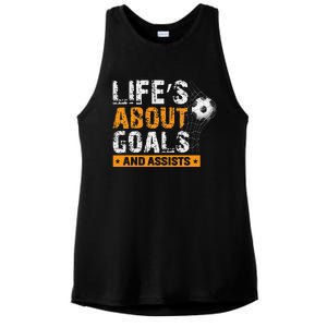 Life Is About Goals And Assists Soccer Player Sports Futbol Ladies PosiCharge Tri-Blend Wicking Tank